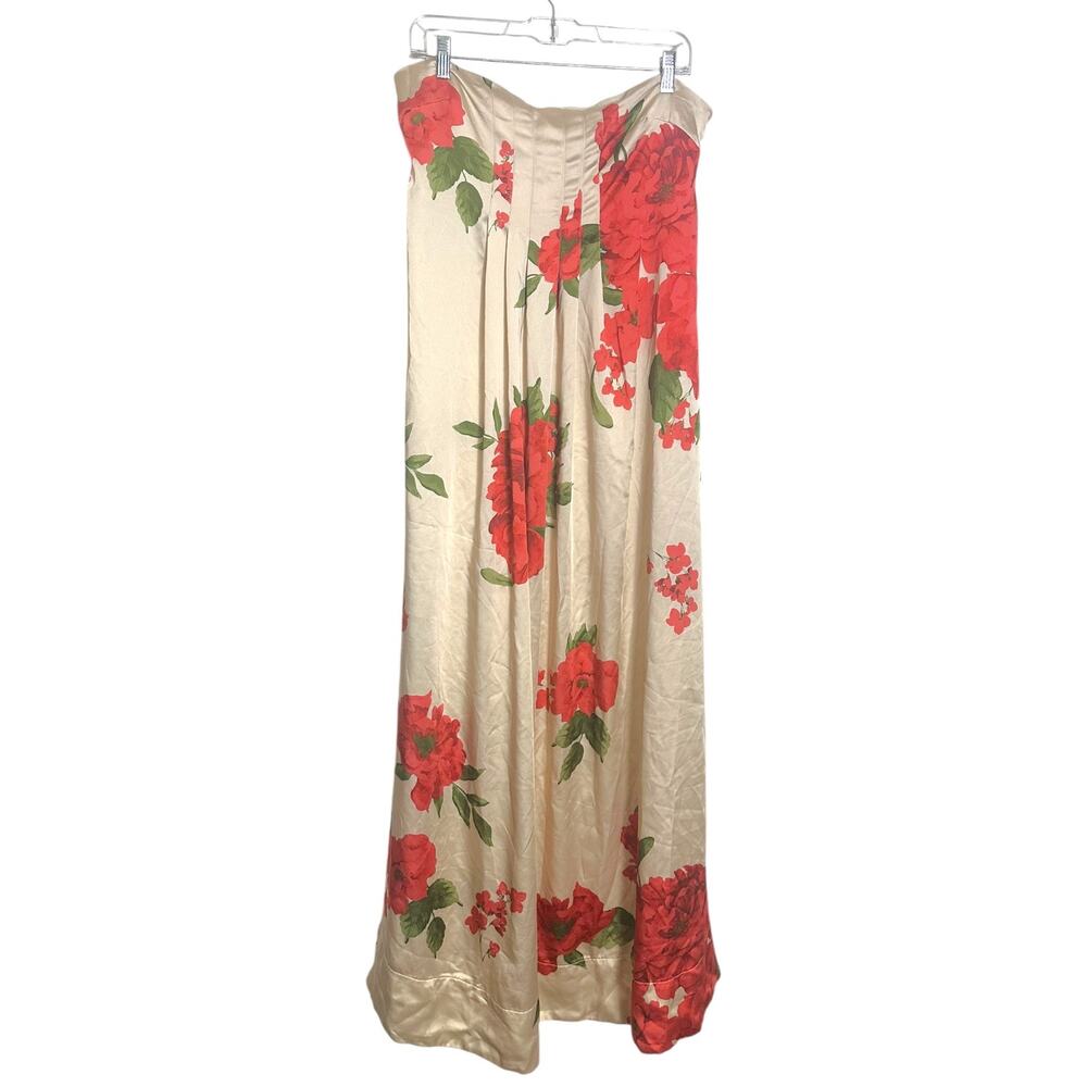 Free People Ethereal Satin Botanical Strapless Maxi Gown Dress Tea Combo Size XL - Picture 5 of 9
